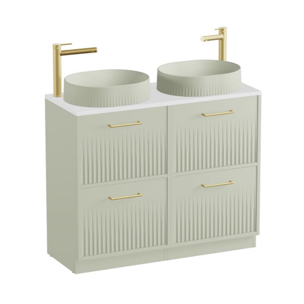 Vado Safari Fluted 1000mm Sage Green Floorstanding Vanity Unit & Gloss Worktop